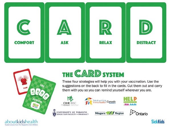 Graphic showing CARD stands for comfort, ask, relax, distract.